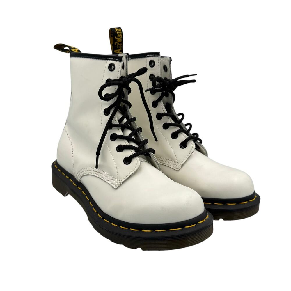 Dr. Martens 1460 White Smooth Leather Lace Up Unisex Combat Boots - Picture 5 of 11